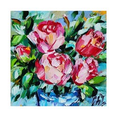original oil painting Rose Pink Flowers artwork Floral small wall art 6*6 inch