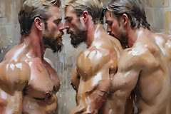 Original gay LGBTQ art giclée painting „Gym Shower 1“ signed/numbered
