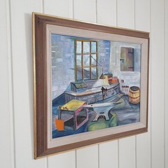 OLAF c. 1950s Vintage Swedish Mid Century Oil Painting Original Canvas Art