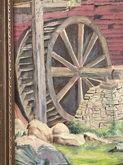 Vintage landscape oil painting signed P Bruce gristmill 11 x 13 Early 1900’s