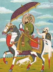 Sikh Painting Of Guru Gobind Singh On Horseback With Falcon Bird 10.25×14 Inches