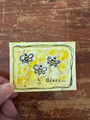 aceo art card original painting watercolor Bzzz… Bees