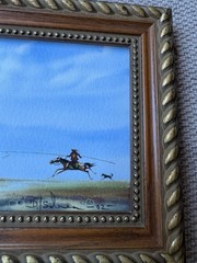 Damba Tsolmon – Framed Watercolor of Galloping Horses – Mongolian Art – 2002