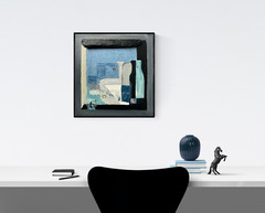 Study of STILL LIFE WITH BOTTLES by Amedee Ozenfant – Grey Blue Collage Painting