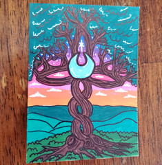 ACEO Original Art Card, Celtic Trinit Tree, Witchy Art, Celtic Knot Trinity Tree