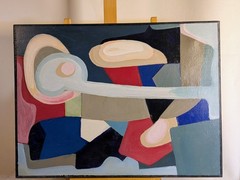 Vintage Modernist Biomorphic Painting Abstract Expressionism Hartford CT Folk