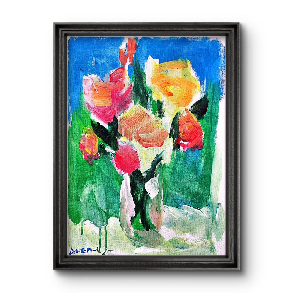 Aleph Original Art Flower 14×11 Abstract Expressionist Botanical Painting Canvas