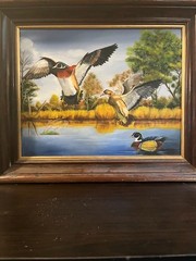 Ducks Oil painting, Frame included, 25x21x2.5 inches. Hand Painted!