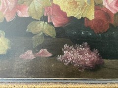 Large Old Italian Antique Barbola Floral Roses Bouquet Bowl Vintage Oil Painting