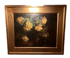 Antique Original Framed Oil Painting Still Life Flowers By Artist Tamburini
