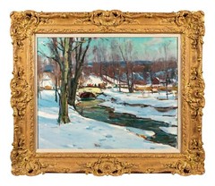 CARL WILLIAM PETERS Winter scene – The wagon ride, original oil on canvas, COA