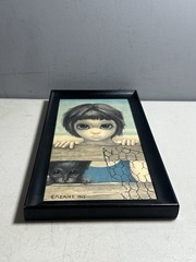 Walter Keane Watching 1962 Framed Signed Portrait Painting Child Dog Canvas 6×12