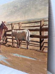 Original Oil Painting on Hardboard Panel Signed Ray Hampton Western Cowboy Scene