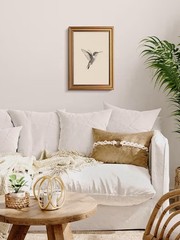 Vintage Gold Framed Hummingbird Wall Art – 12×16 Bird Sketch Canvas Print
