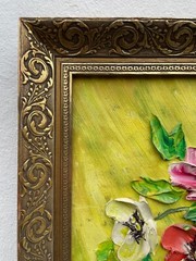 Unknown Expressionist Flower Still Life Oil Painting Impasto Vintage 59X49Cm