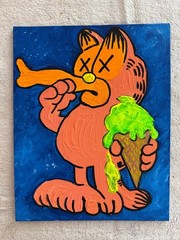 Trippy Cartoon Cat Ice Cream Painting 8×10 Acrylic Pop Art Graffiti Style Origin