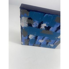 Hand-Painted Acrylic Canvas Abstract Blue Gray 7.5x8x1.5 Modern Artwork Art