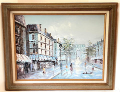 Framed Oil on Canvas Painting Paris Street Scene Signed Christo 19.5″ x 15.5″