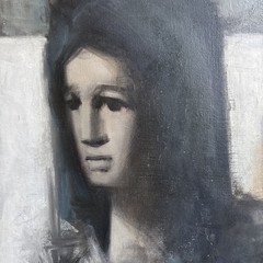 Antonin Marek Machourek Signed Abstarct Figure Oil Painting Monochrome 21”x25”