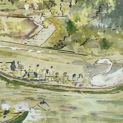 Alfred Birdsey Watercolor Abstract Art Painting Boston Public Garden Swan Boats