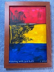 JASPER JOHNS DRAWING ON ANTIQUE WOOD, FRAMED ON WOOD, SIGNED AND SEALED