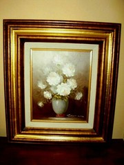 VTG ROBERT COX Canvas Painting Floral Still Life In Gold Frame~15″ x 17″~SIGNED~