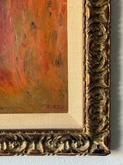 ANTHONY RIZZO VINTAGE MODERN ABSTRACT CUBIST CUBISM OIL PAINTING RED FISHERMAN