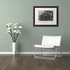 Christmas Barn in The Snow in White Matte and Wood Frame Artwork by Kurt Shaf…