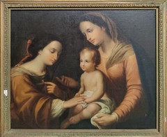 Antique 19c Italian School Oil Painting The Mystic Marriage Of St Catherine