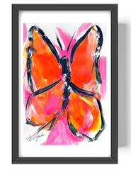 Guajardo Art: Monarch and Pink Butterfly 9X6 Paper Abstract Neo Expressionism