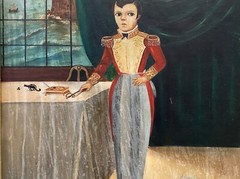 🔥 Antique Old Mexican Folk Art Portrait Oil Painting, Agapito Labios 1920s