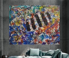Jackson Pollock Style Giant Canvas Painting 84”X62” (7 Foot) Abstract Modern XL