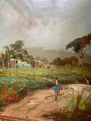 Oil Painting Sign B.Turtleneck Field Path With Water Waterfall And Menschen