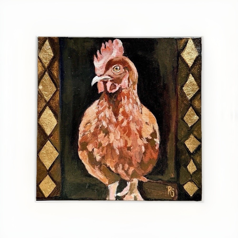 Original Hen Painting, 10×10 inch Artwork, Modern Chicken wall Art