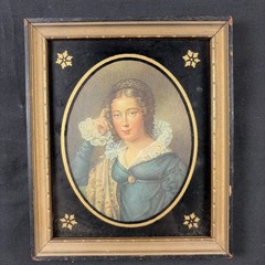 Antique MINIATURE PAINTING PORTRAIT of a BEAUTIFUL YOUNG LADY With Blue Dress