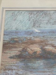 ANTIQUE DRAWING LIGHTHOUSE PASTEL MASTERFUL IMPRESSIONISM COASTAL NAUTICAL TONAL