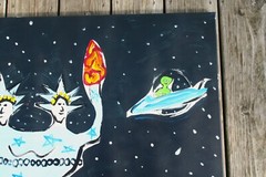 HUGE TWO HEADED STATUE OF LIBERTY PAINTING POLITICS WASHINGTON DC Jr CHARLIE ART