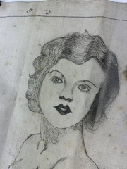 VTG WWII Pinup Girl Art on Canvas Tapestry Wallhanger c. 1940’s Glamour Fashion
