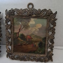 (2) Original Oil On Board Miniature Scenic Signed Muriel Framed 4 1/2″