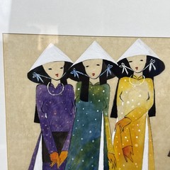 Vietnamese Watercolor Painting Signed & Dated Illegibly Four Woman 19×16”