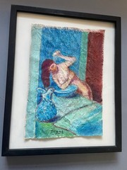 Edgar Degas Original Painting Drawing Canvas Nude Woman Bathing Oil Pastel E25