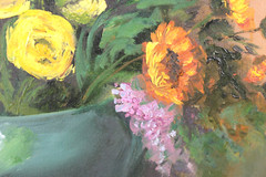 Vintage Bouquet of Flowers Still Life Oil Painting On Canvas Signed Meri
