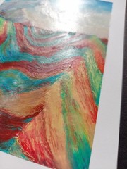 Original Oil Pastel Painting Rainbow Mountain With Snow Peak 5×7 by Alisa Maksy