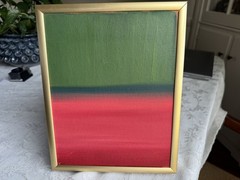 Framed Abstract Color Block Canvas Painting, Metal Frame, Green/Blue/Red