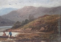 OLD NY ESTATE Oil Painting ROMANTICISM ARTIST Boating Party HUDSON RIVER SCHOOL