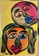 Large Peter Keil Painting Expressionist Faces