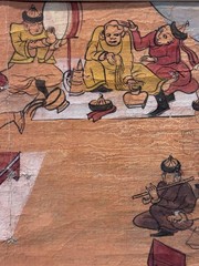 Antique Mongolian Folk Art Painting – Nomadic Feast Folk Art Scene on Rice Paper