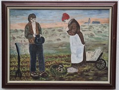 Oil painting painting oil painting masterpiece landscape field village people sea 14