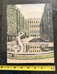 Signed 1934 Najadenbrunnen fountain Schönbrunn Palace Vienna Ink Watercolor