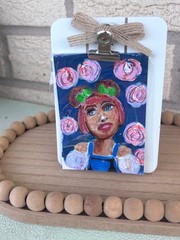 ACEO Art Original Acrylic, 2.5 x 3.5 inches, “Ginger Rose” Mini Portrait